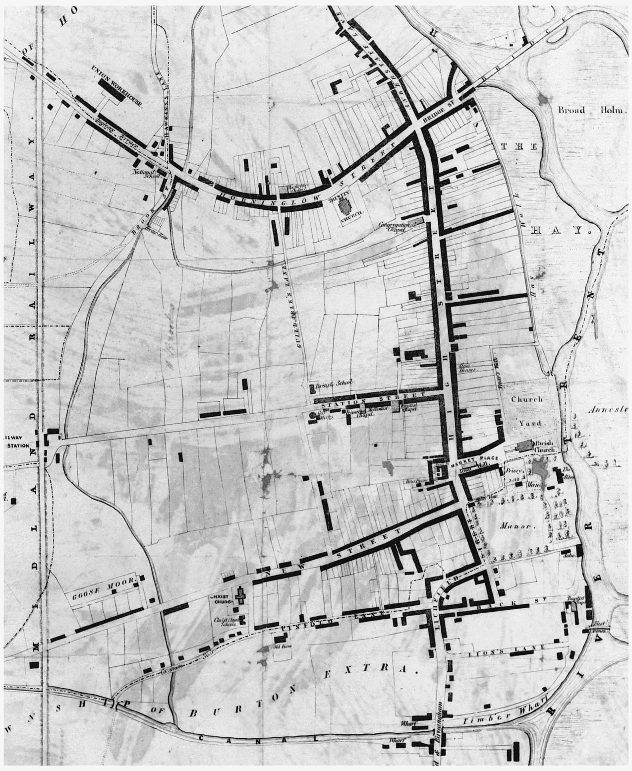 OLD ORDNANCE SURVEY MAP BURTON ON TRENT S 1882 VARLOW STREET BOND END DUKE ST 